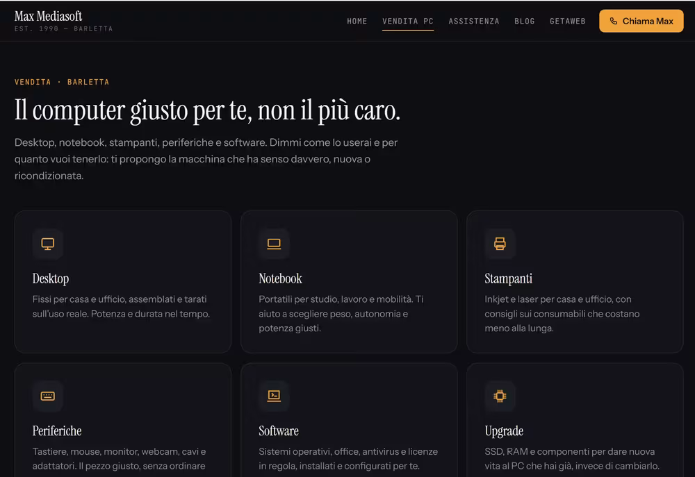 Web agency a Milano: il lavoro per Max Mediasoft, negozio di informatica a barletta